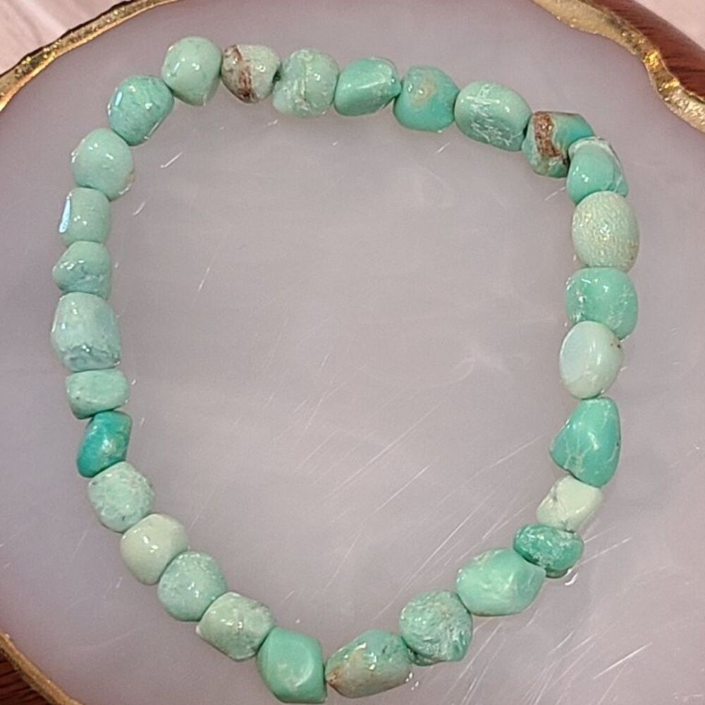 Natural Chrysoprase Gemstone Bracelet Green Crystal Bead Stretch Healing Jewelry